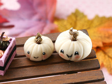 Load image into Gallery viewer, Two Cute Kawaii Pumpkins - Glow in the Dark - Handmade miniature decoration for Autumn / Halloween