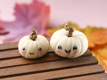 Load image into Gallery viewer, Two Cute Kawaii Pumpkins - Glow in the Dark - Handmade miniature decoration for Autumn / Halloween