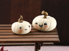 Load image into Gallery viewer, Two Cute Kawaii Pumpkins - Glow in the Dark - Handmade miniature decoration for Autumn / Halloween