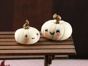 Two Cute Kawaii Pumpkins - Glow in the Dark - Handmade miniature decoration for Autumn / Halloween