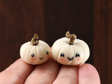 Load image into Gallery viewer, Two Cute Kawaii Pumpkins - Glow in the Dark - Handmade miniature decoration for Autumn / Halloween