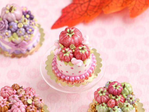 Pretty Pumpkin Cake - Dark Pink and Marshamallow - Handmade Autumn Miniature Food