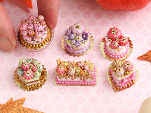 Pretty Pumpkin Cake - Heart-shaped with Pink and Gold Pumpkins - Handmade Autumn Miniature Food