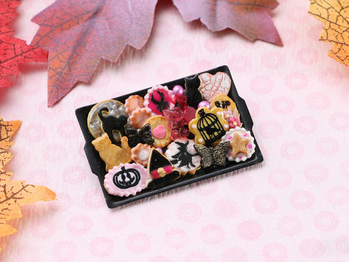 Assorted Pink and Black Cookies for Halloween - Handmade Miniature Food