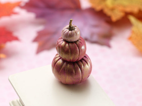 Pink Pumpkin Pile - B - Handmade miniature decoration for Autumn / Halloween