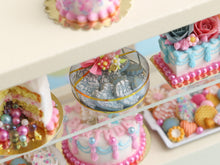 Load image into Gallery viewer, Gift Box of Blue Sablé Cookies, Pink Bow - Handmade Miniature Food in 12th Scale