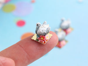 French Pastry Swan - Blue with Pink Flowers - Handmade Miniature Food in 12th Scale