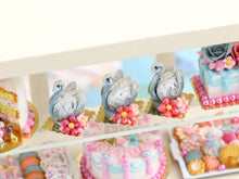 Load image into Gallery viewer, French Pastry Swan - Blue with Pink Flowers - Handmade Miniature Food in 12th Scale
