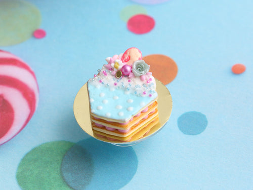 Cupcake Shaped Layered Sablé Birthday Cameo Cake - Handmade Miniature Food in 12th Scale