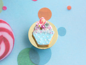 Cupcake Shaped Layered Sablé Birthday Cameo Cake - Handmade Miniature Food in 12th Scale