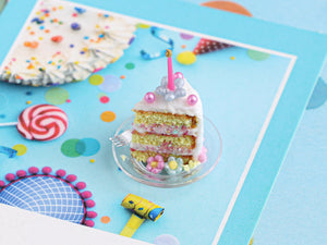 Slice of Birthday Cake with Fork - Handmade Miniature Food in 12th Scale