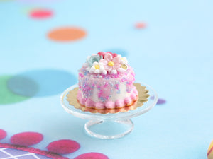 Small Floral Birthday Cake - Handmade Miniature Food in 12th Scale