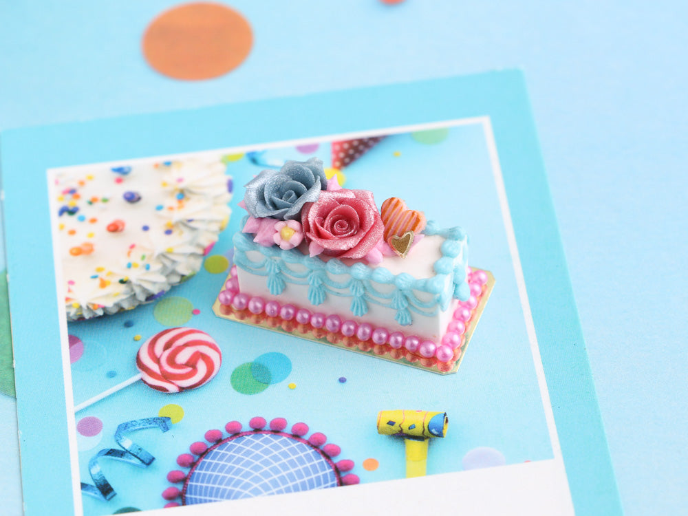 Rectangular Birthday Rose Cake - Handmade Miniature Food in 12th Scale