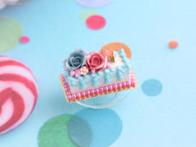 Load image into Gallery viewer, Rectangular Birthday Rose Cake - Handmade Miniature Food in 12th Scale