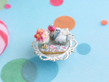 Load image into Gallery viewer, French Pastries in Birthday Colours on Stand - Handmade Miniature Food in 12th Scale
