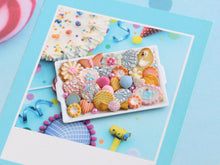 Load image into Gallery viewer, Assortment of Cookies in Birthday Colours - OOAK - Handmade Miniature Food in 12th Scale
