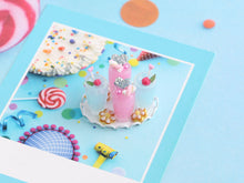 Load image into Gallery viewer, Pink and Blue Fruit Drinks with Flower Cookies - Handmade Miniature Food in 12th Scale