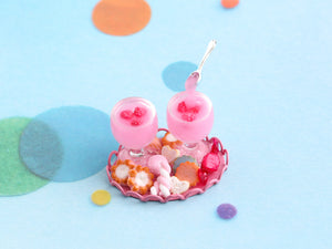 Floating Spoon ! Two Fruit Desserts Served with Cookies and Treats - Handmade Miniature Food in 12th Scale