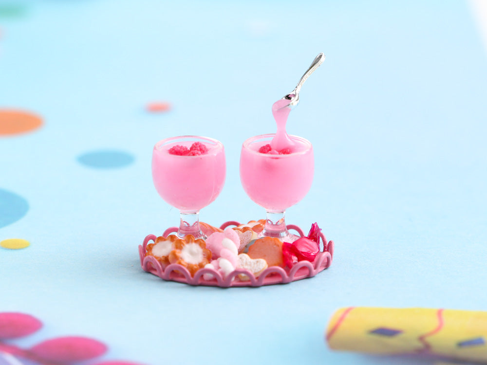Floating Spoon ! Two Fruit Desserts Served with Cookies and Treats - Handmade Miniature Food in 12th Scale