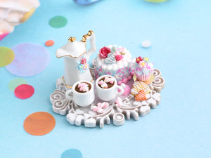 Hot Chocolate and Marshmallows with Cake and Cookies - Handmade Miniature Food in 12th Scale