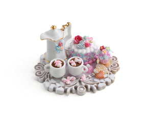 Hot Chocolate and Marshmallows with Cake and Cookies - Handmade Miniature Food in 12th Scale