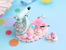 Load image into Gallery viewer, Cupcakes Preparation Board with Stand Mixer - Floating Spoon and Knife - OOAK - Handmade Miniature Food in 12th Scale