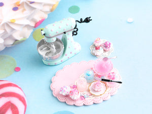 Cupcakes Preparation Board with Stand Mixer - Floating Spoon and Knife - OOAK - Handmade Miniature Food in 12th Scale