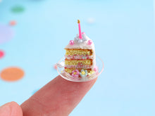 Load image into Gallery viewer, Slice of Birthday Cake with Fork - Handmade Miniature Food in 12th Scale