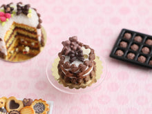 Load image into Gallery viewer, Round Cake with Two Milk Chocolate Teddy Bears - Handmade Miniature Food for Dollhouses