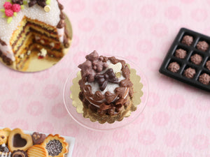 Round Cake with Two Milk Chocolate Teddy Bears - Handmade Miniature Food for Dollhouses