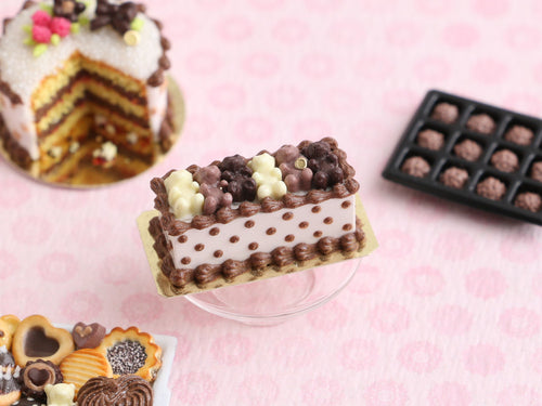 Rectangle Cake with Dark, Milk and White Chocolate Teddy Bears - Handmade Miniature Food for Dollhouses