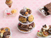 Load image into Gallery viewer, Chocolate, Cookies, Pastries on Three Tiered Stand - Handmade Miniature Food for Dollhouses