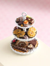 Load image into Gallery viewer, Chocolate, Cookies, Pastries on Three Tiered Stand - Handmade Miniature Food for Dollhouses