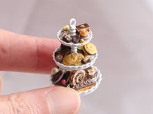 Load image into Gallery viewer, Chocolate, Cookies, Pastries on Three Tiered Stand - Handmade Miniature Food for Dollhouses