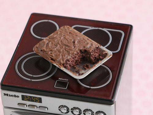 Cut Chocolate Brownie in Baking Tray - Handmade Miniature Food for Dollhouses