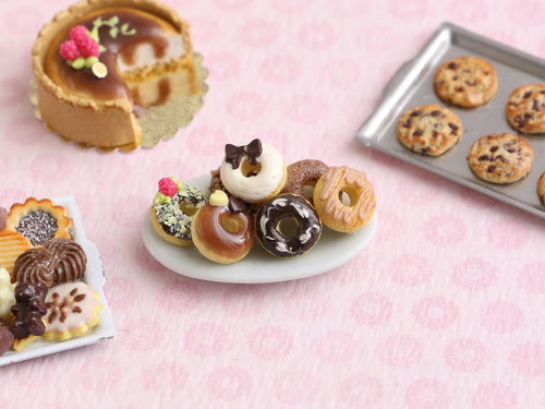 Presentation of Chocolate and Caramel Donuts on Plate - Handmade Miniature Food for Dollhouses