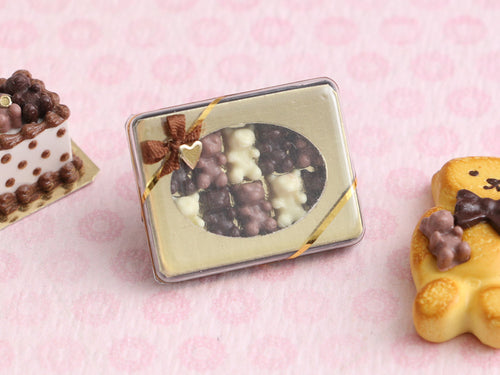 Gift Box of Dark, Milk and White Chocolate Teddy Bears - Handmade Miniature Food for Dollhouses