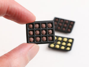 Tray of 12 Rocher Chocolates - Choice of Milk, Dark, White Chocolate - Handmade Miniature Food for Dollhouses