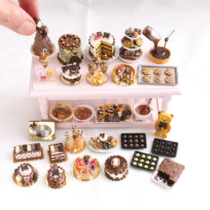 Chocolate, Cookies, Pastries on Three Tiered Stand - Handmade Miniature Food for Dollhouses