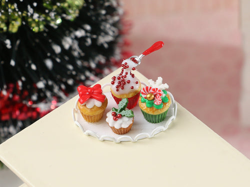 Handmade Miniature Christmas Cupcake Tray in 1:12 Scale for Dollhouses (White)