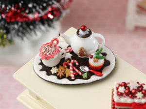 Christmas Teatime and Cappuccino Tray in 1:12 Scale for Dollhouses