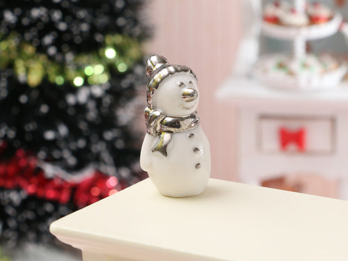 Silver Porcelain Snowman Decoration - 12th Scale Dollhouse Miniature