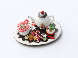 Christmas Teatime and Cappuccino Tray in 1:12 Scale for Dollhouses