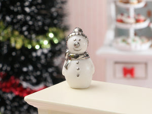 Silver Porcelain Snowman Decoration - 12th Scale Dollhouse Miniature