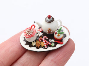 Christmas Teatime and Cappuccino Tray in 1:12 Scale for Dollhouses