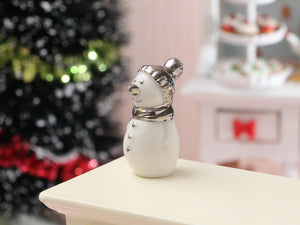 Silver Porcelain Snowman Decoration - 12th Scale Dollhouse Miniature