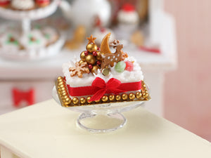 Festive Christmas Decoration Cake (Deer, Golden Christmas Tree) in 1:12 Scale - Dollhouse Food