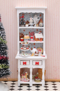 OOAK Christmas Kitchen Hutch Filled with Handmade Christmas Themed Miniatures