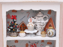 Load image into Gallery viewer, OOAK Christmas Kitchen Hutch Filled with Handmade Christmas Themed Miniatures