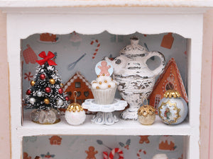 OOAK Christmas Kitchen Hutch Filled with Handmade Christmas Themed Miniatures